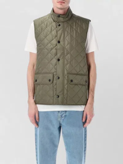 Barbour Lowerdale High Collar Quilted Vest Sleeveless In Green