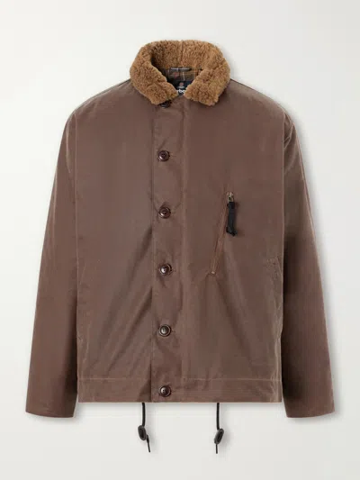 Barbour Macklow Plush-trimmed Waxed-cotton Jacket In Brown