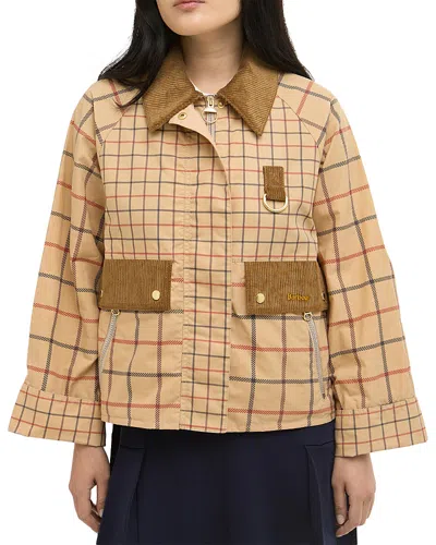Barbour Mackworth Corduroy-trimmed Checked Cotton Jacket In Neutral