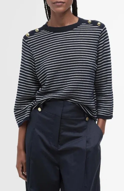 Barbour Macy Stripe Cotton Sweater In Dark Navy Stripe