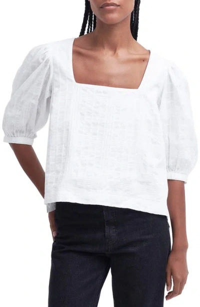 Barbour Macy Textured Cotton Puff Sleeve Top In White