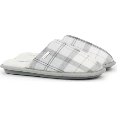 Barbour Maddie Faux Fur Lined Mule Slipper In White/grey Tartan