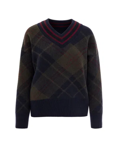 Barbour Maglione Scollo V Shadow Classic Tartan In Blue