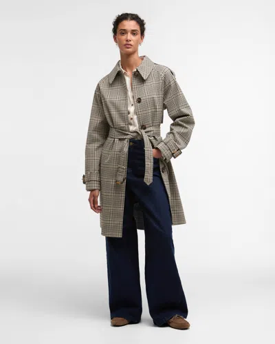 Barbour Maia Check Womens Showerproof Trenchcoat In Gray