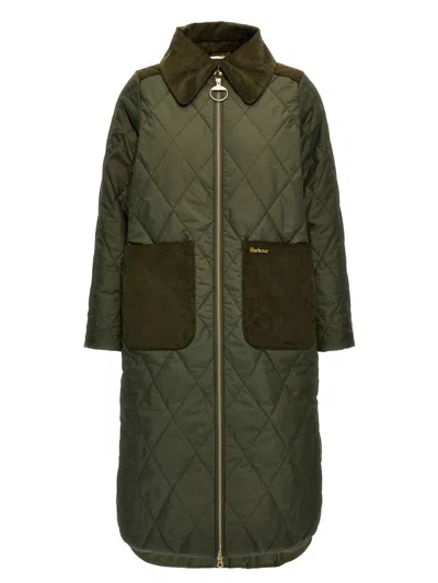 Barbour Malton Corduroy-trimmed Quilted Padded Shell Coat In Green