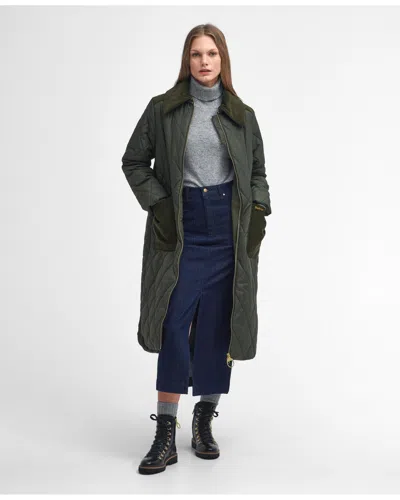 Barbour Malton Womens Long Quilted Jacket In Green
