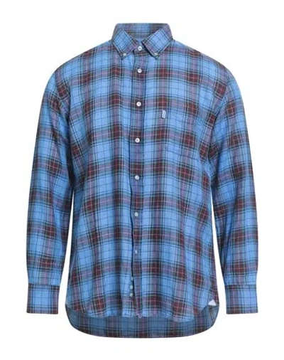 Barbour Man Shirt Light Blue Size M Linen, Cotton
