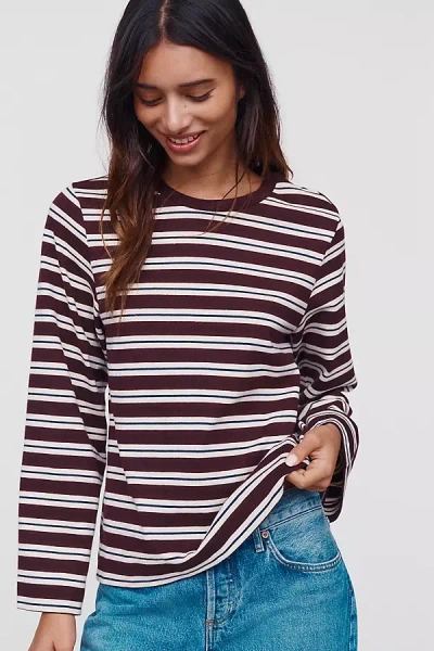 Barbour Maplewood 100% Cotton Striped Crew Neck Top In Brown