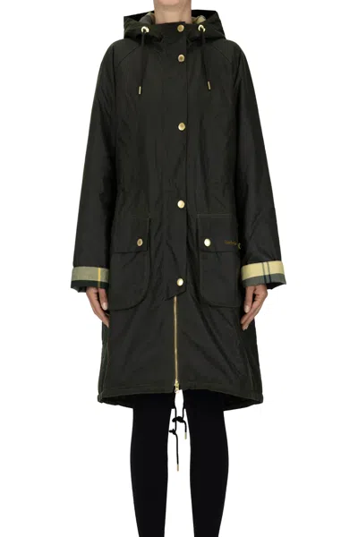 Barbour Marcy Waxed Parka In Dark Green