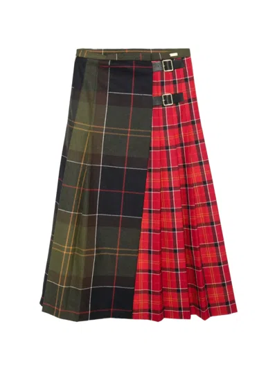 Barbour Marena Buckled Pleated Mid Skirt In Red