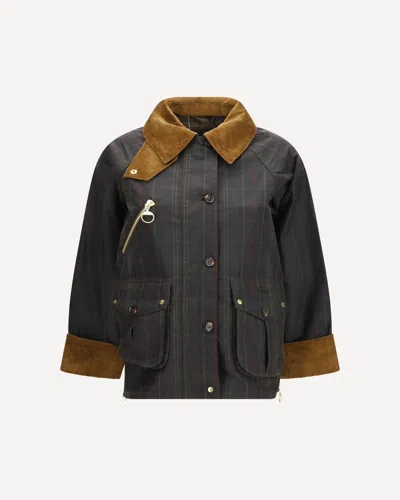 Barbour Marena Check Waxed Jacket In Black