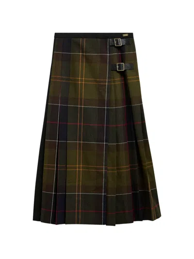 Barbour Marena Pleated Tartan Midi Skirt In Green