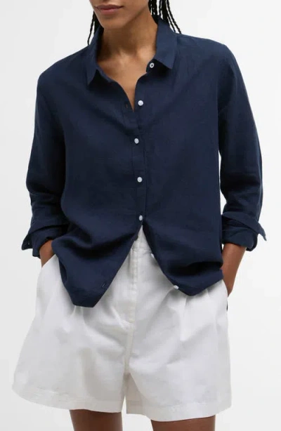 Barbour Marine Linen Button-up Shirt In Blue