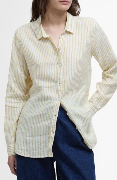 Barbour Marine Stripe Linen Button-up Shirt In Limeade Stripe