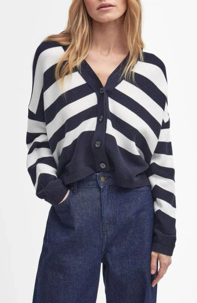 Barbour Mariner Stripe Cotton Cardigan In Navy Stripe