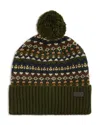 Barbour Marlow Fair Isle Pom Beanie Hat In Green