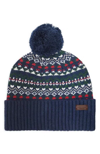 Barbour Marlow Fair Isle Pom Beanie In Blue