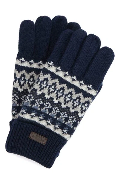 Barbour Marlow Fair Isle Wool-blend Knit Gloves In Blue