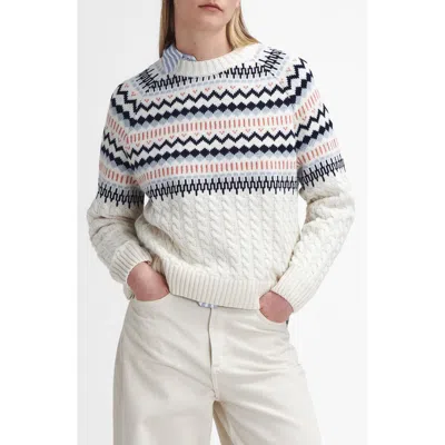 Barbour Marnie Fair Isle Wool Blend Crewneck Sweater In White