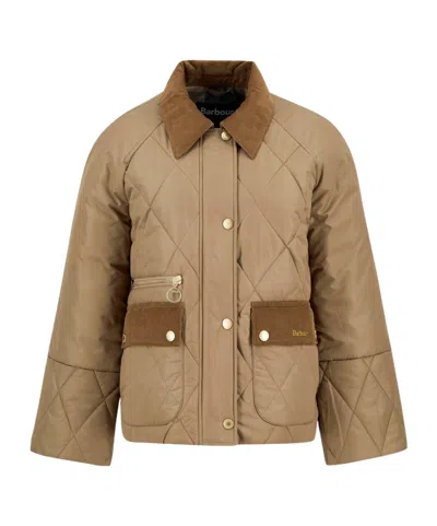 Barbour Martha Cropped Corduroy-trimmed Quilted Shell Jacket In Green