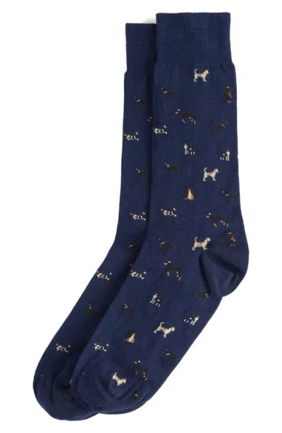 Barbour Mavin Dog Cotton Blend Crew Socks In Mid Blue/dog