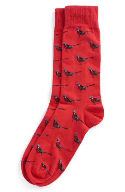 Barbour Mavin Pheasant Cotton Blend Crew Socks In Red/pheasant
