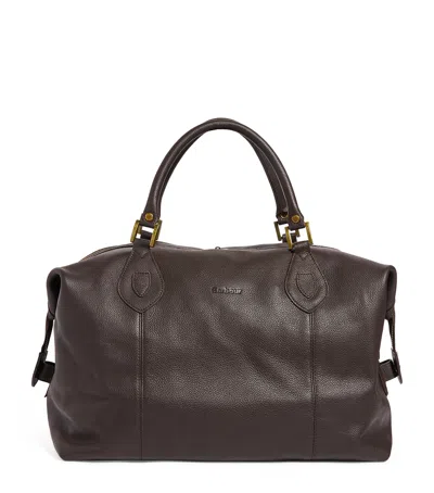 Barbour Medium Leather Explorer Holdall In Brown