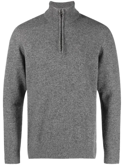 Barbour Melange-effect Half-zip Sweater In Gray