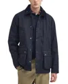 Barbour Waxed Jacket With Corduroy Collar And Pockets In Navy