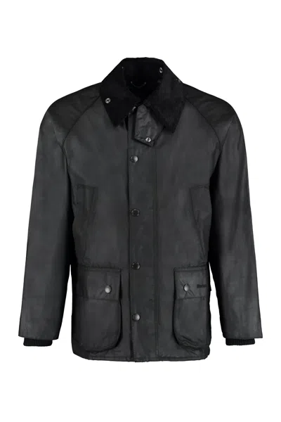 Barbour Men's Coated Cotton Jacket With Corduroy Collar And Contrast Lining In Black