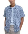 Barbour Jackstone Leaf Print Short Sleeve Cotton Button-up Shirt In Blue