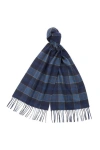 Barbour Fringed Tartan Lambswool Scarf In Blue