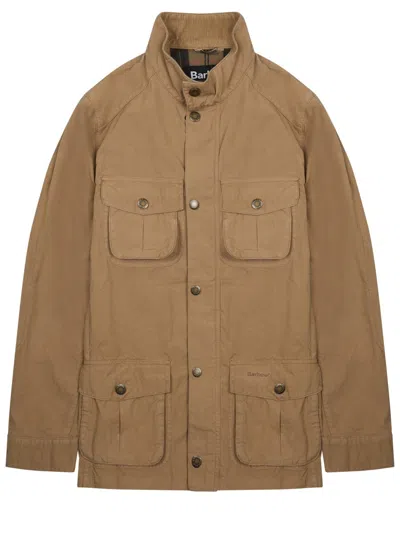 Barbour Long Coat High Collar Flap Pockets In Brown
