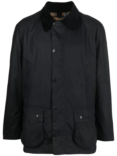 Barbour Os Bedale Waxed Cotton Jacket With Velvet Collar In Black