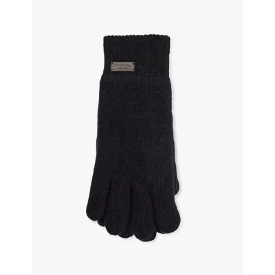 Barbour Mens Black Carlton Ribbed-cuff Wool-blend Knit Gloves