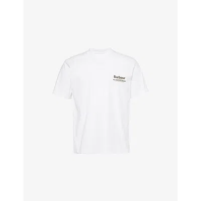 Barbour Mens Crewneck Brand-print Cotton-jersey T-shirt White