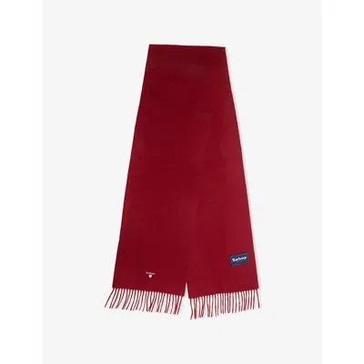 Barbour Mens Biking Red Plain Logo-embroidered Lambswool Scarf