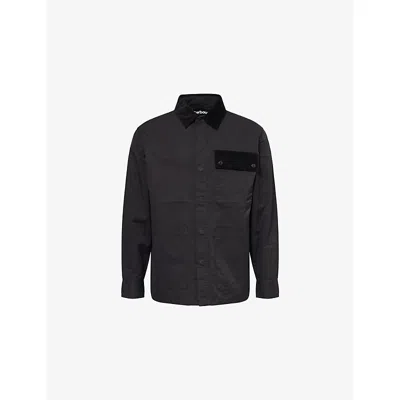 Barbour Mens Black Silverbay Long-sleeve Cotton-blend Overshirt In Multi