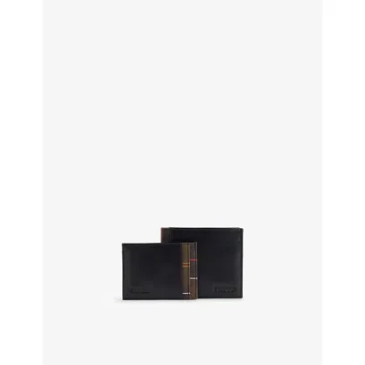 Barbour Mens Branded Leather Wallet And Card Holder Gift Set Black/classic Tartan