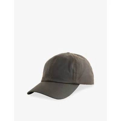 Barbour Mens Branded Waxed-cotton Baseball Cap Olive