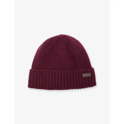 Barbour Mens Carlton Wool-blend Beanie Hat Bordeaux