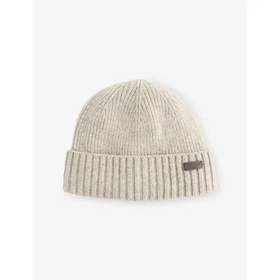 Barbour Mens Carlton Wool-blend Beanie Hat Light Grey