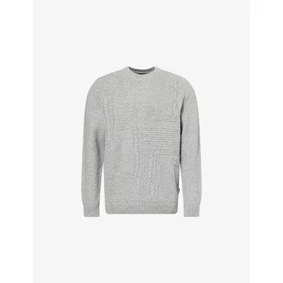 Barbour Mens Grey Marl Casey Crewneck Knitted Wool And Cotton Jumper In Gray