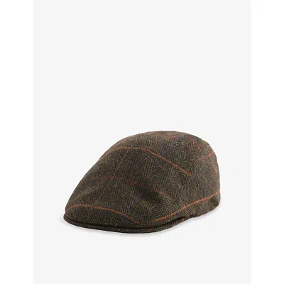 Barbour Mens Cheviot Woven Flat Cap Olive Herringbone Xl