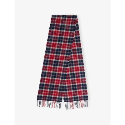 Barbour Mens Cranberry Tartan Tartan-print Lambswool Scarf
