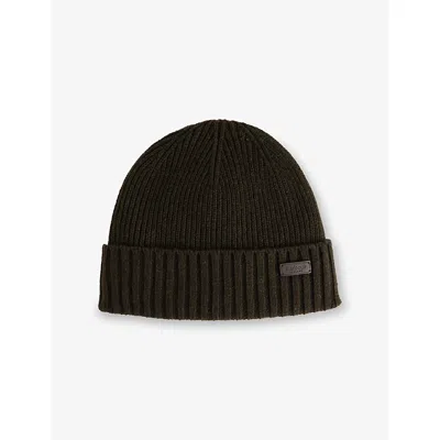 Barbour Mens Dark Green Carlton Wool-blend Beanie Hat