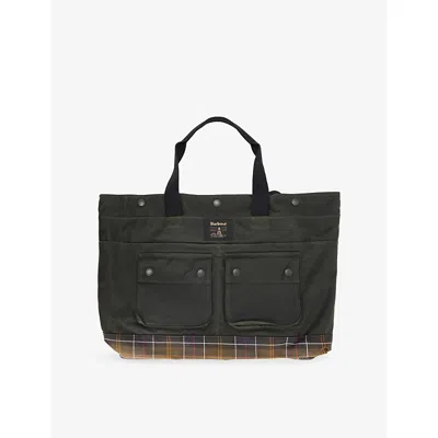 Barbour Mens Sage/classic Field Waxed-cotton Tote Bag