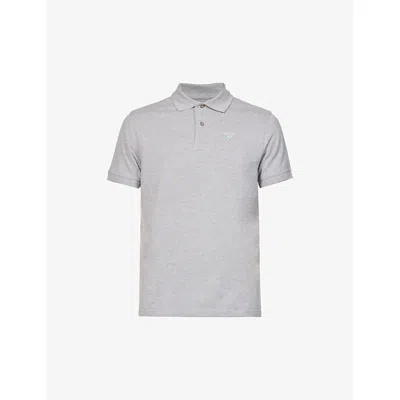 Barbour Mens Grey Brand-embroidered Ribbed-trim Regular-fit Cotton-piqué Polo Shirt Xxl