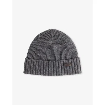 BARBOUR MENS GREY CARLTON WOOL-BLEND BEANIE HAT
