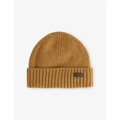 Barbour Mens Harvest Gold Carlton Wool-blend Beanie Hat In Brown